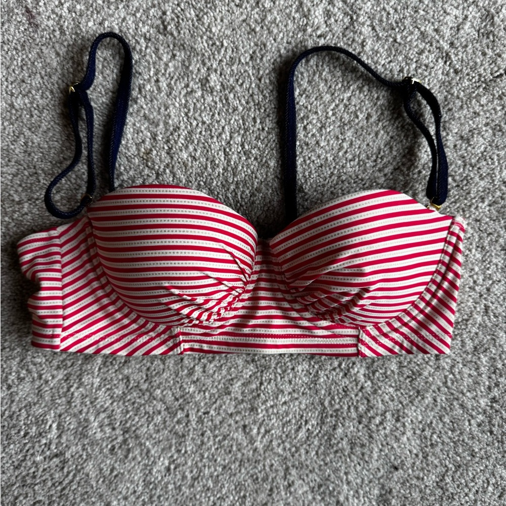 Betsey Johnson Red & White Striped Bikini Top with Navy Accents